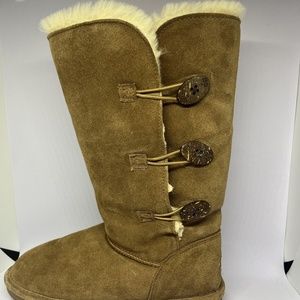 Bearpaw Lauren Boots Women Sz 7 Brown Suede Wool Sheepskin Lined
